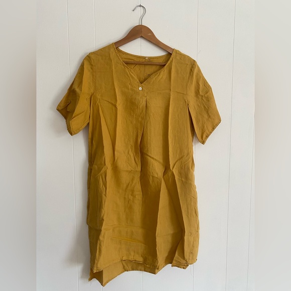 mordenmiss Tops - Linen Mustard Tunic - Asymmetric